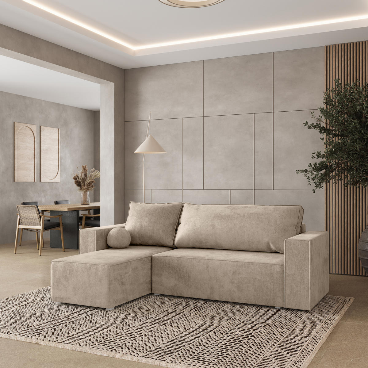 ROHOVÁ SEDAČKA RAVELO krémová - šedá/krémová, dřevo/textil (240/140cm) - MASSENO