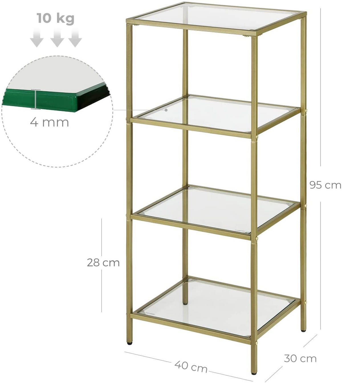 REGAL Gold 40x30 cm LGT28G Funktionalität - Goldfarben, Metall (40/95/30cm)