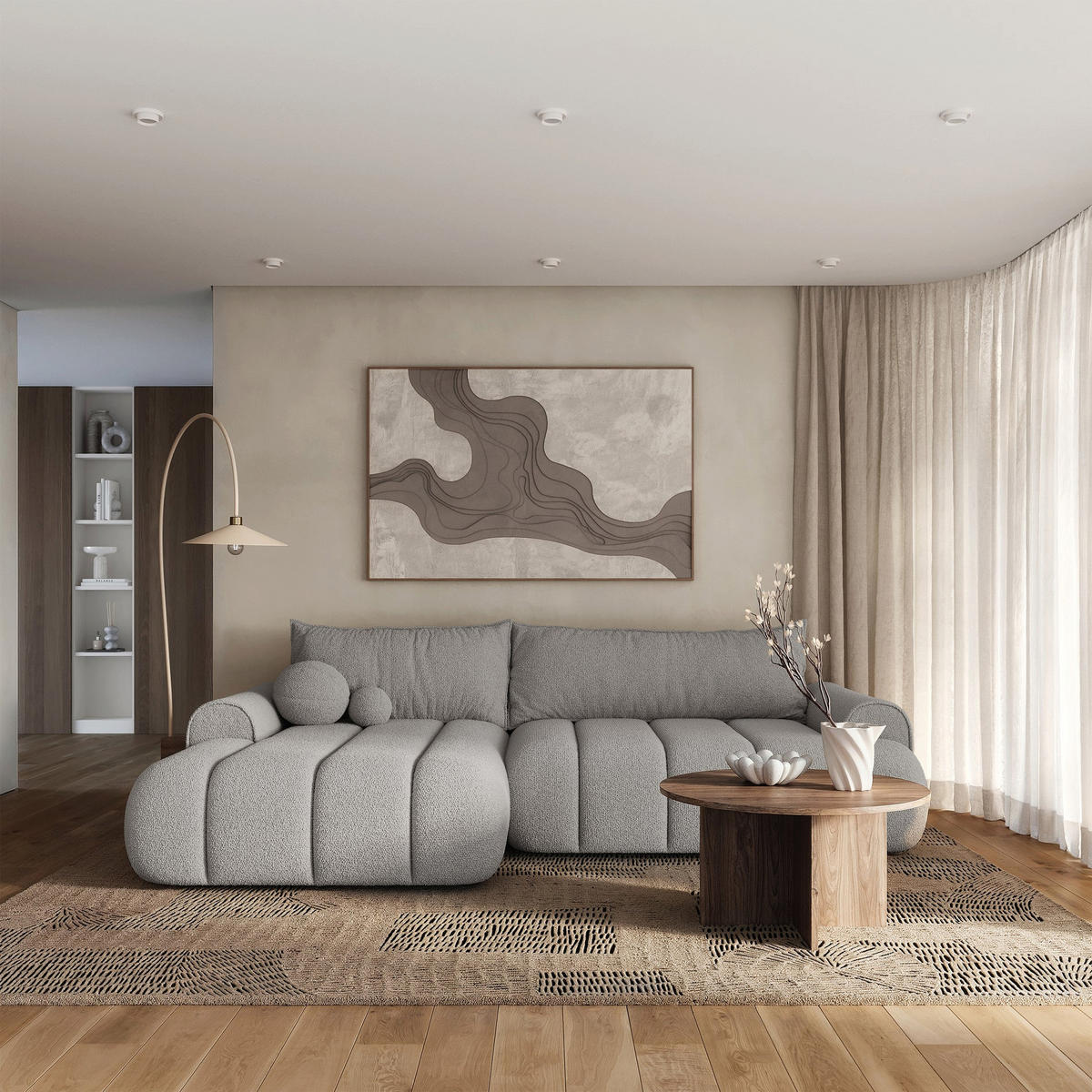 ECKSOFA Dandelino Hellgrau mit Bouclé-Bezug, links - Hellgrau/Schwarz, Kunststoff/Textil (271/172cm) - Selsey