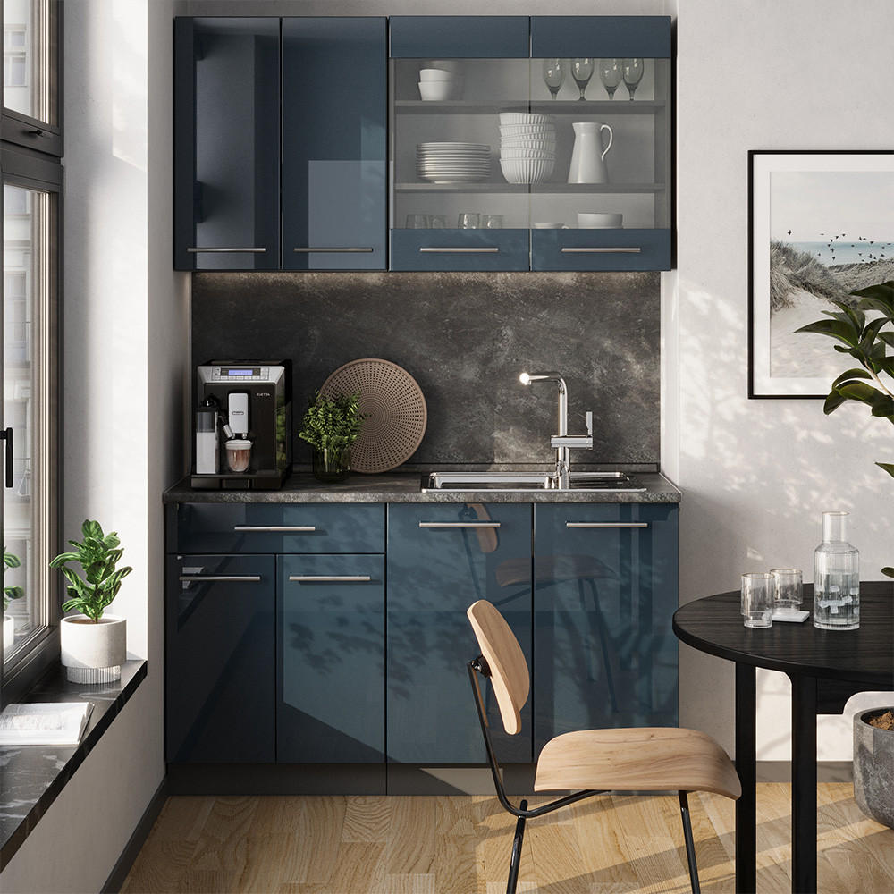 Thumbnail - Vicco Singleküche, Dunkelblau, Anthrazit, Holzwerkstoff, Küchenblock,Rechteckig, 140x81.6x60 cm, Küchen, Küchenzeilen & ...