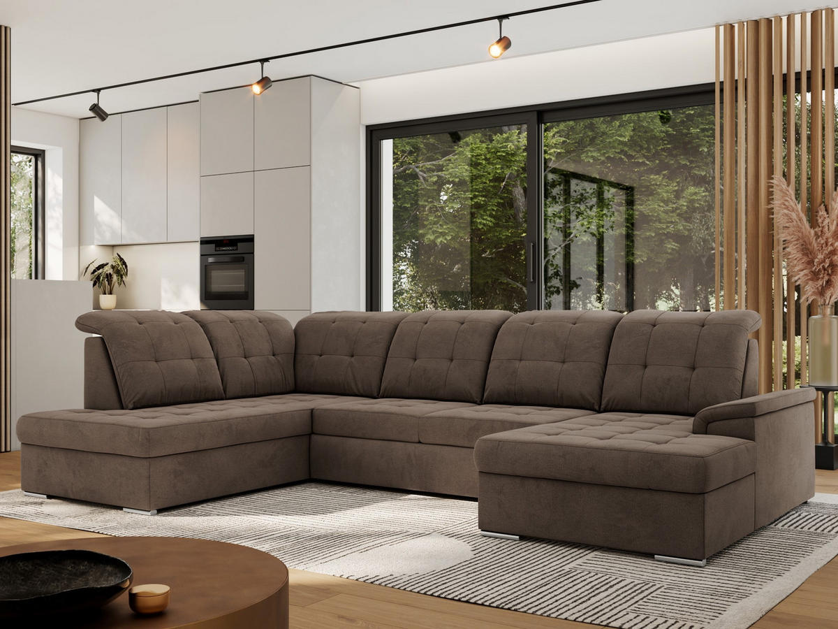 WOHNLANDSCHAFT MADRITO U - Braun Velorus - Links - Silberfarben/Braun, Textil/Metall (204/89/323cm) - MKS