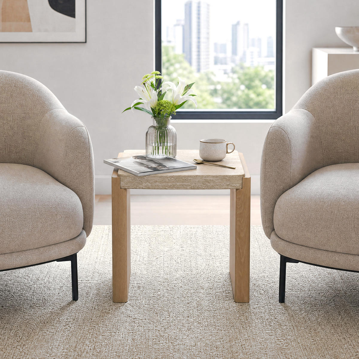 COUCHTISCH Holz mit Travertin-Optik, 49 × 40 × 46 cm - Braun, Holzwerkstoff (40/49/46cm) - Hometopia