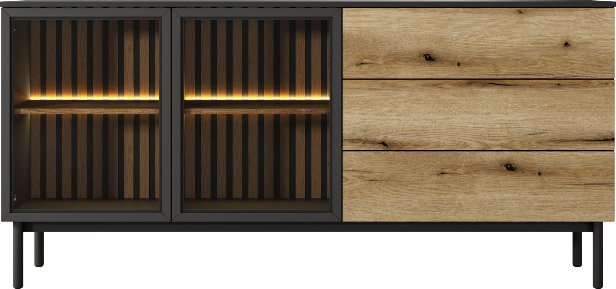 SIDEBOARD Holmric in Evoke Eiche 180/85/39 cm - Eichefarben/Schwarz, Holz/Holzwerkstoff (179.9/84.8/39.4cm) - WFL GROUP