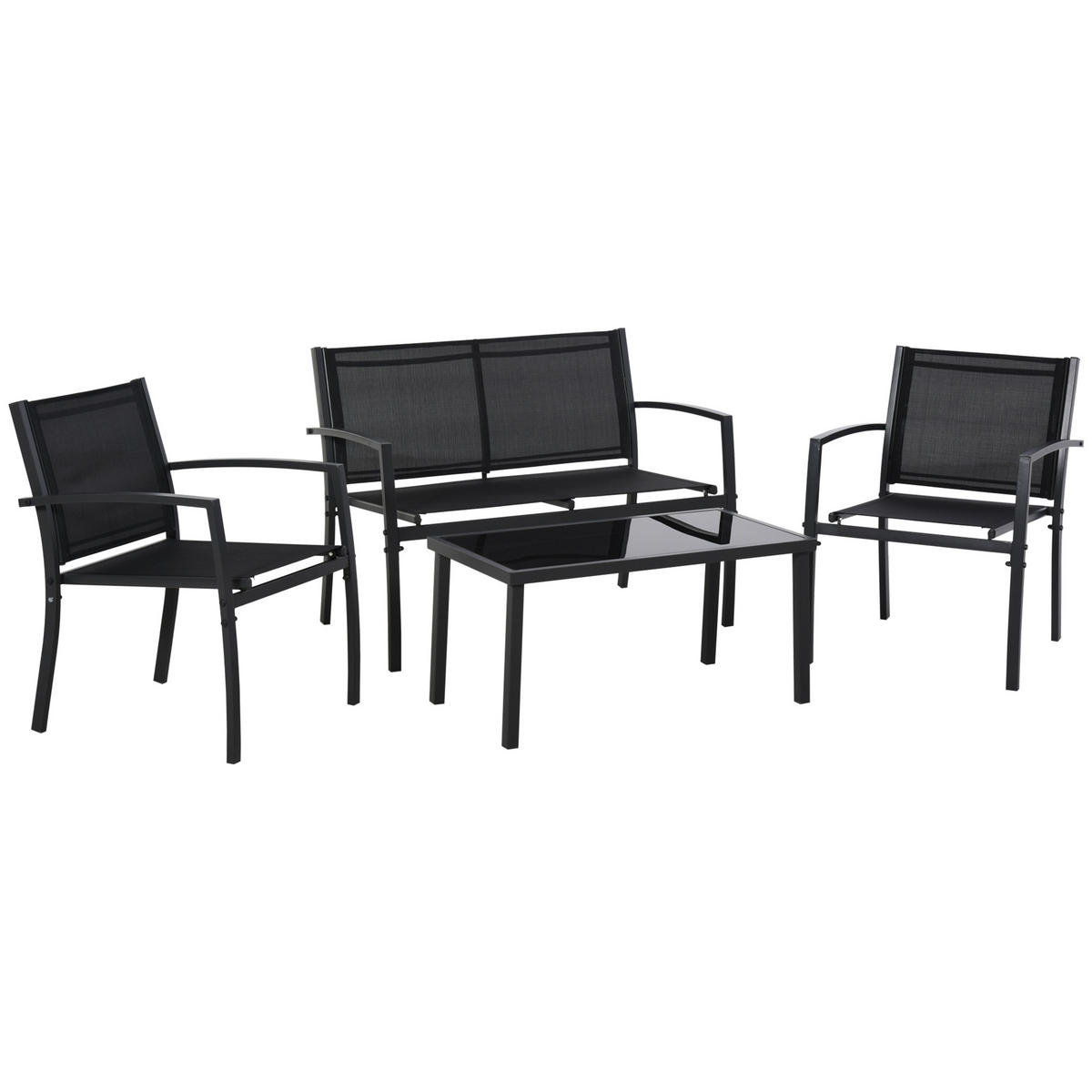 GARTENSET DE-13513 4-teilig mit Glastisch Schwarz - Schwarz, Metall - ComfortXL