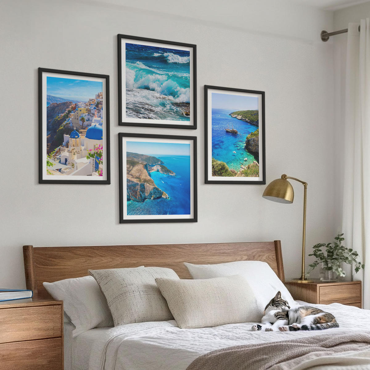 BILDER SET 4er Set - 50x50 cm & 40x60 cm Schwarzer Rahmen - Griechische Ansichten von Santorin Oia - Schwarz, Kunststoff (50/50cm) - TULUP
