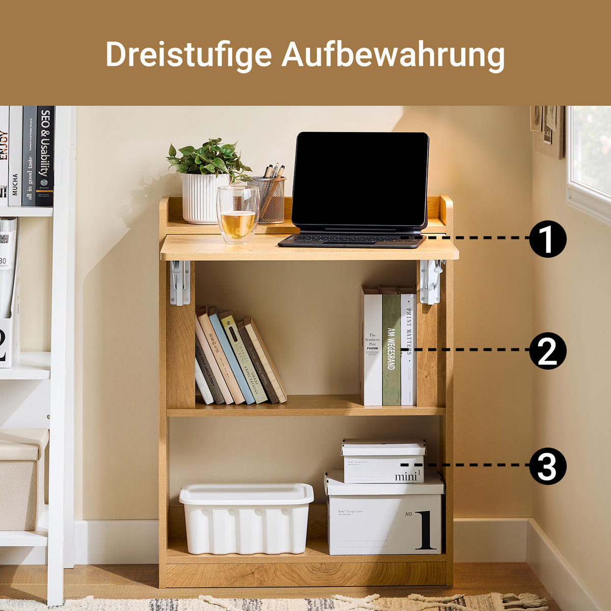 SCHREIBTISCH klappbar, 63x82x58cm, Natur - Naturfarben, Holzwerkstoff (58/63/82cm) - SoBuy