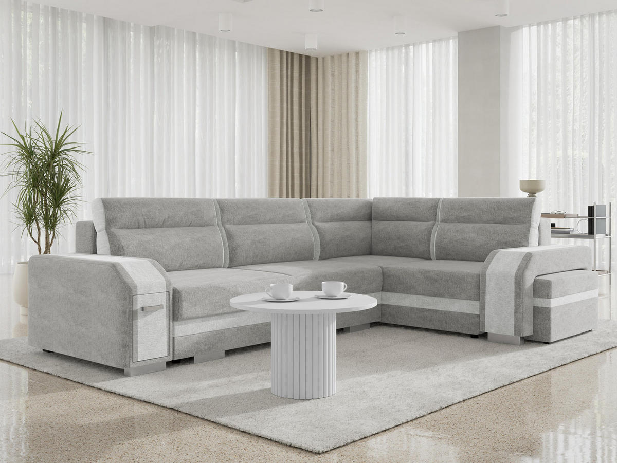 ECKSOFA Assan, Seite: Rechts - Chromfarben/Hellgrau, Holz/Kunststoff (305/205cm) - MIRJAN24