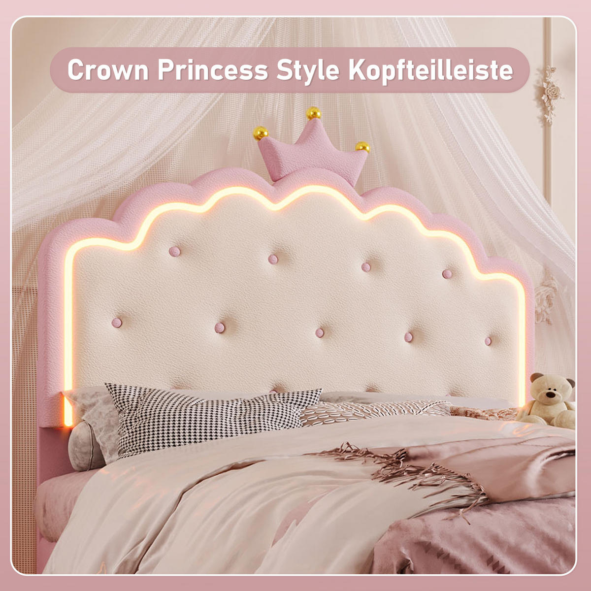 POLSTERBETT 140/200 cm Rosa aus PU mit Lattenrost und Ambientelicht - Rosa, Kunststoff (140/200cm) - OKMYHOME