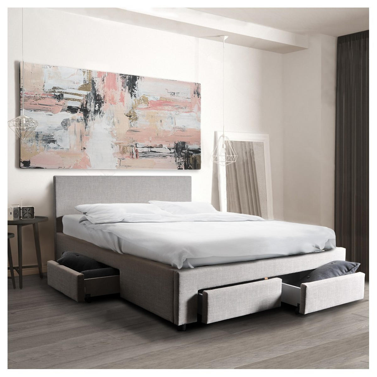 BETT LUGANO mit Schubladen / Bett 140x190 - Hellgrau - Grau, Holzwerkstoff (140/190cm) - Weber Industries