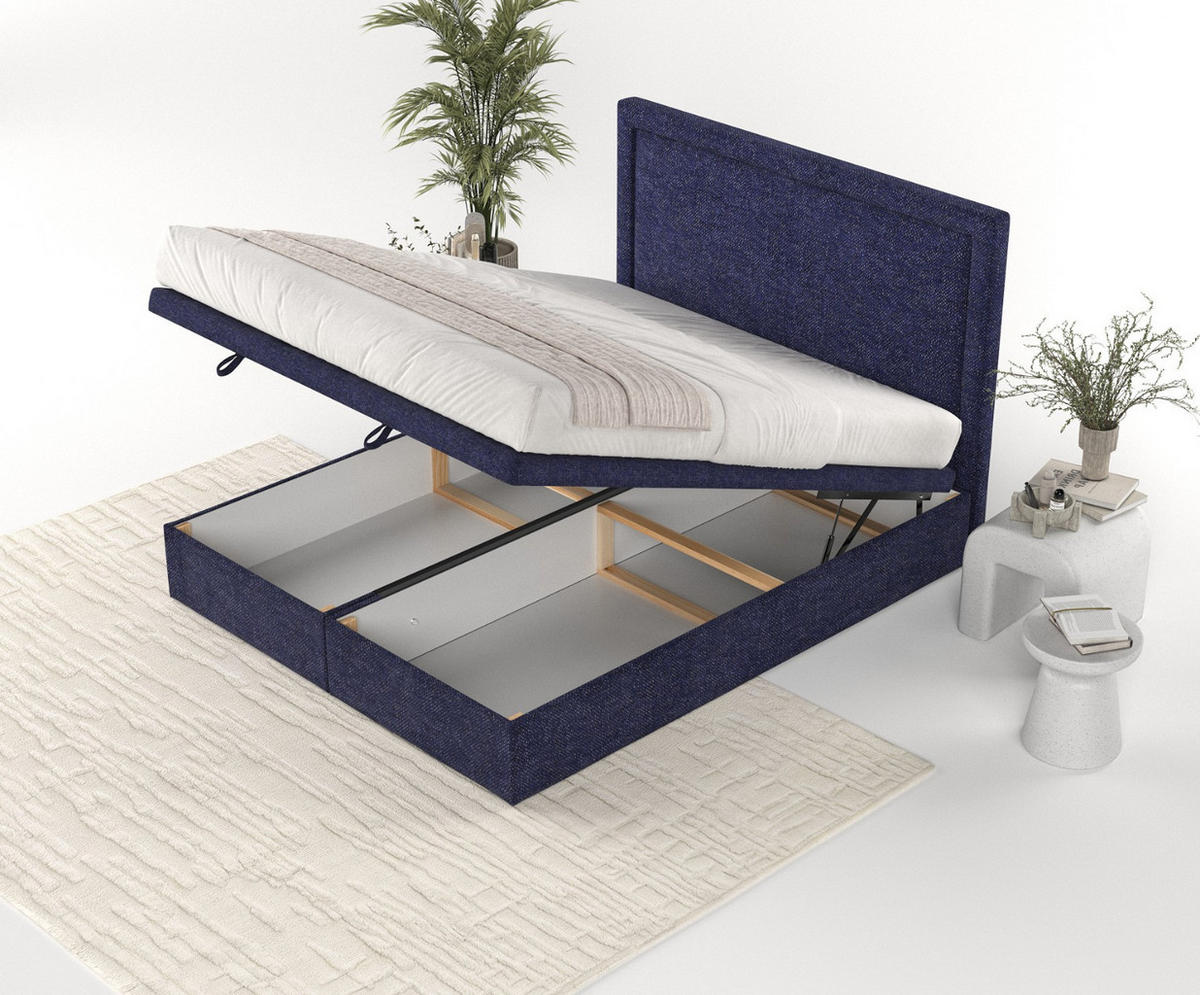 POLSTERBETT Salma mit Stauraum 200/200 cm Marineblau im Alta Stoff - Schwarz/Dunkelblau, Holz/Holzwerkstoff (200/200cm) - AltaBeds
