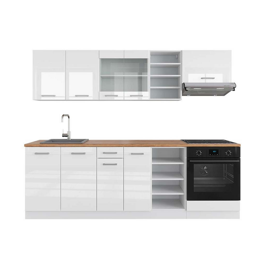 Vicco KUCHYŇSKÝ KOUT R-Line Bílá vysoký lesk/bílá 240 cm , PD Dub