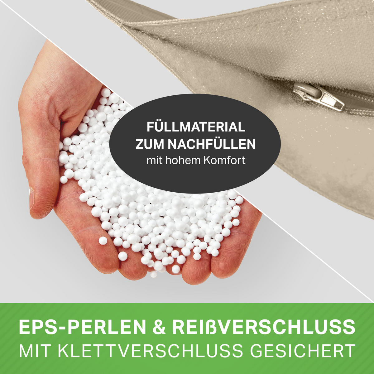 XXL-SITZSACK + Pouf 2er Set - 140x180cm - Beige, Textil (140/25/180cm) - Green Bean