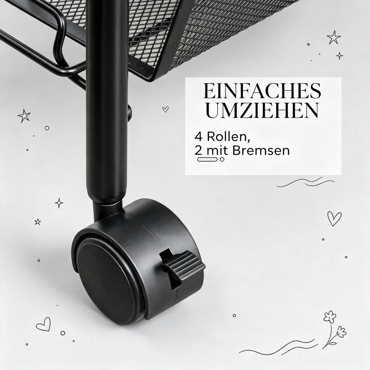 KÜCHENWAGEN Rollwagen Mit Netzkörben,Stahl Schwarz, Für Küche Und Wohnraum - Schwarz, Holzwerkstoff (26.5/63/45cm) - Rolipo