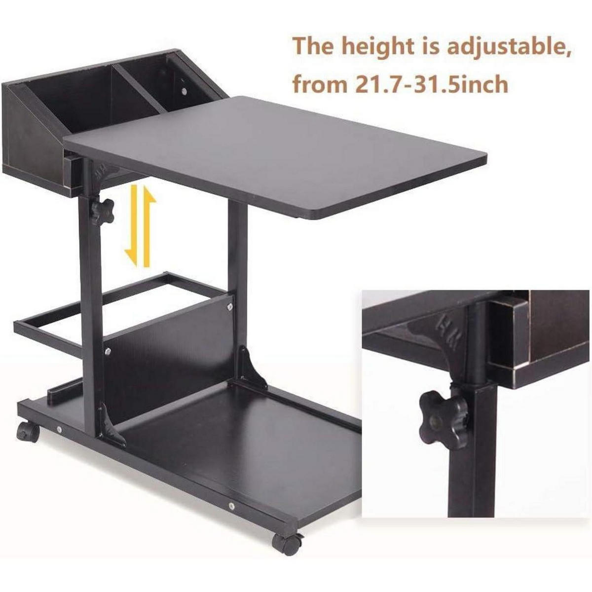 BEISTELLTISCH verstellbar mit Rollen Schwarz 40 x 40 cm - Schwarz, Metall (40/50/55cm)