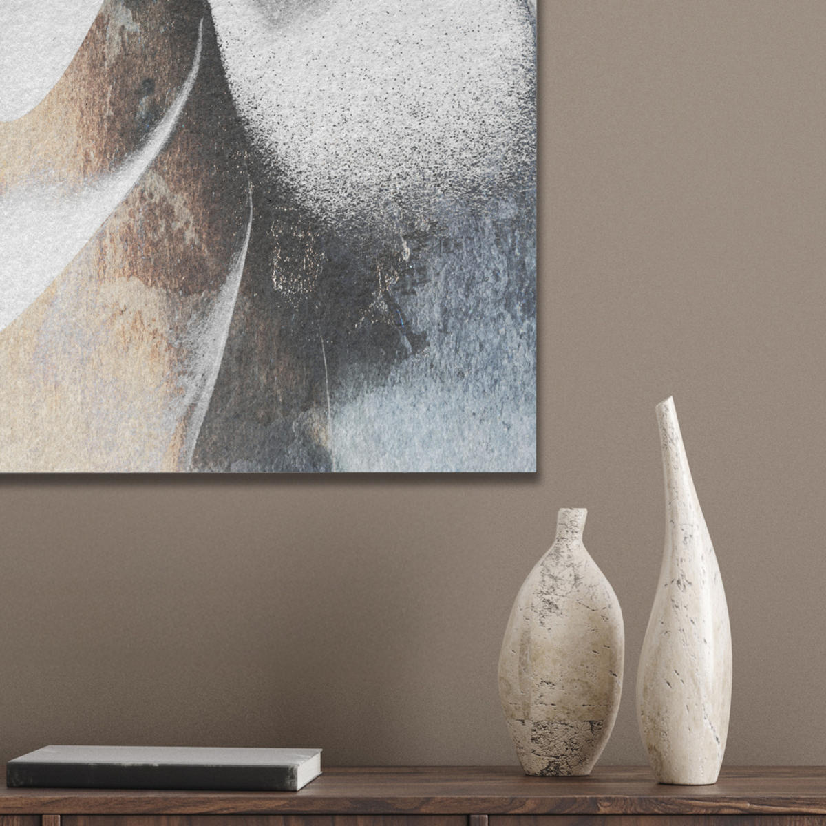 AKUSTIKBILD Luxus - Abstrakt - Gold - Weiß Kunstdruck Schlafzimmer 50x70 cm - Goldfarben, Kunststoff (50/70/0.9cm) - MuchoWow