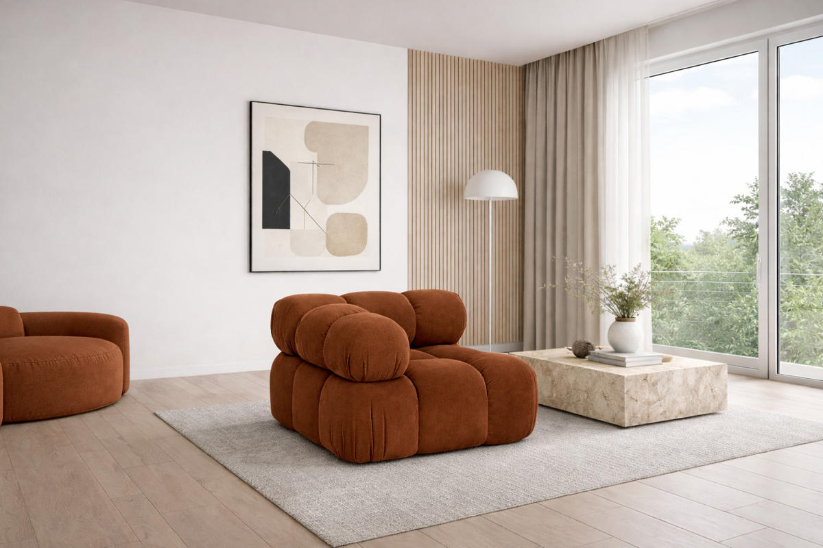 ECKMODUL, Für Modulares System, Stoff Salvador, Braun, Selia - Braun, Holz (95/70/95cm) - Kaiser Möbel