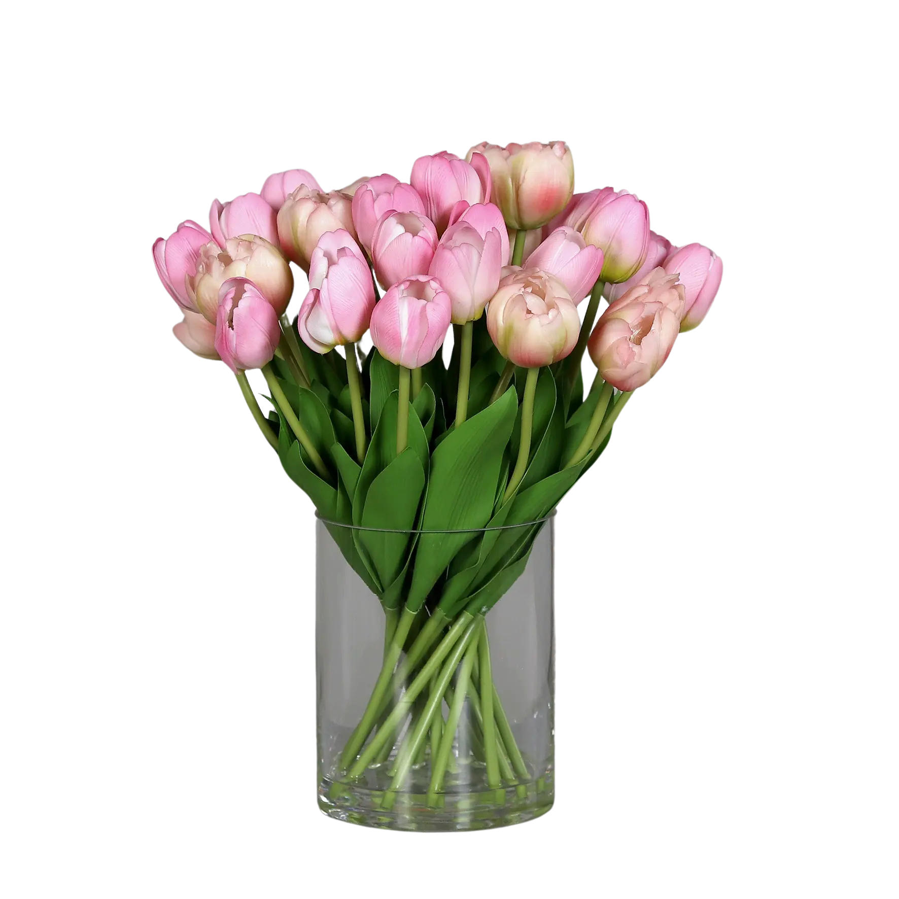 KUNSTBLUME Künstlicher Tulpenstrauß - Vegeta 36 cm in Glasvase mit künstl. Wasser - Rosa, Kunststoff (36cm) - aplanta