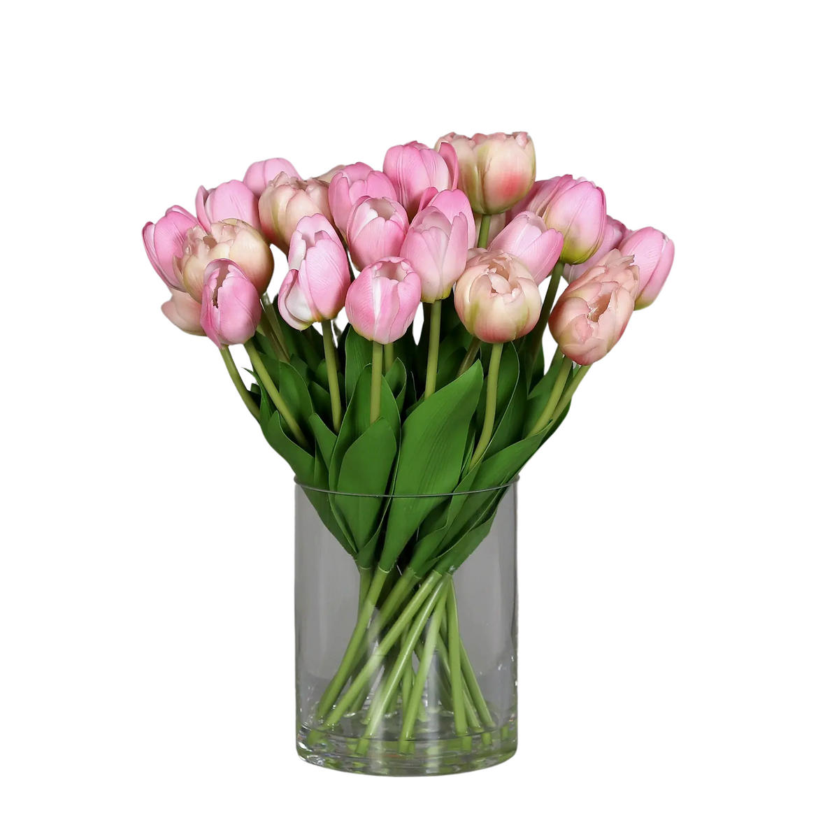 KUNSTBLUME Künstlicher Tulpenstrauß - Vegeta 36 cm in Glasvase mit künstl. Wasser - Rosa, Kunststoff (36cm) - aplanta