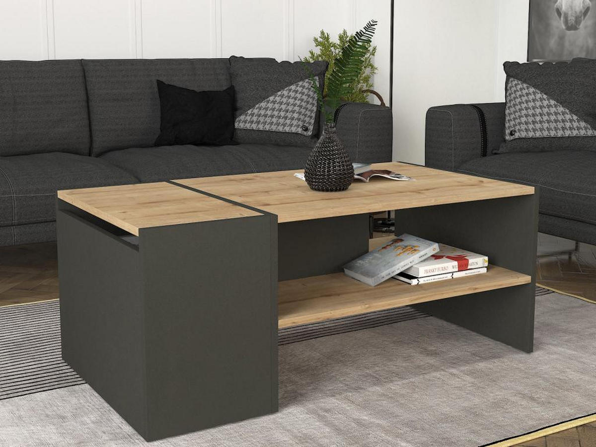 COUCHTISCH mit Stauraum - Anthrazit & Holzfarben - VELKAN - Anthrazit, Holz (110/60/45cm) - Vente-Unique