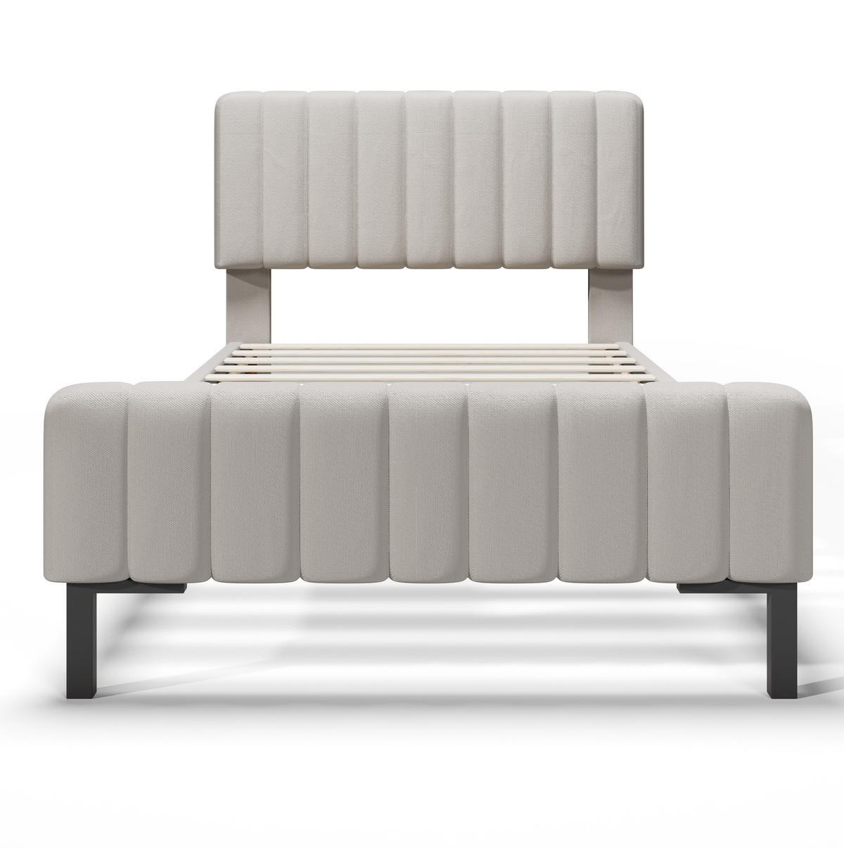 POLSTERBETT aus Leinen und Massivholz 90x200 cm Grau-Beige mit Matratze und verstellbarem Kopfteil - Beige, Textil (90/200cm) - IVMEU