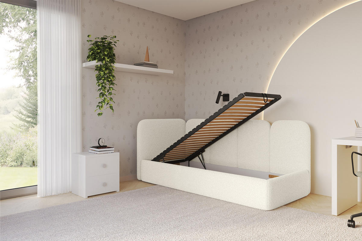 EINZELLBETT Jugendbett mit Bettkasten und Matratze H3/H4, Rechts - VELY 80x200 Beige - Perlmutt, Holzwerkstoff/Textil (80/200cm) - ALTDECOR