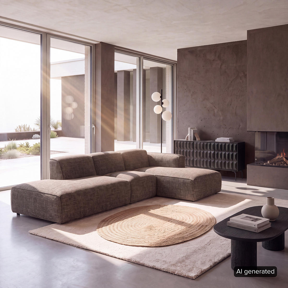 ECKSOFA mit Chaiselongue - Schwarz/Grau, Kunststoff/Textil (290/173cm) - home24