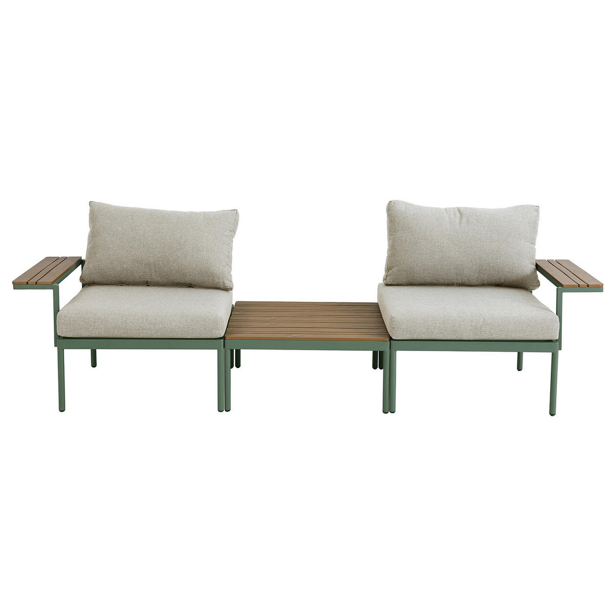 MODULARES LOUNGESET - 3-teilig - Stahl / Olefin - Grün, Kunststoff/Textil - home24
