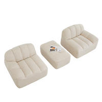 WOHNLANDSCHAFT aus granuliertem Fleece Beige-Weiß mit Ottoman, L-Form und 2-Sitzer-Funktion - Beige, Textil (210/79/165cm) - Modfu