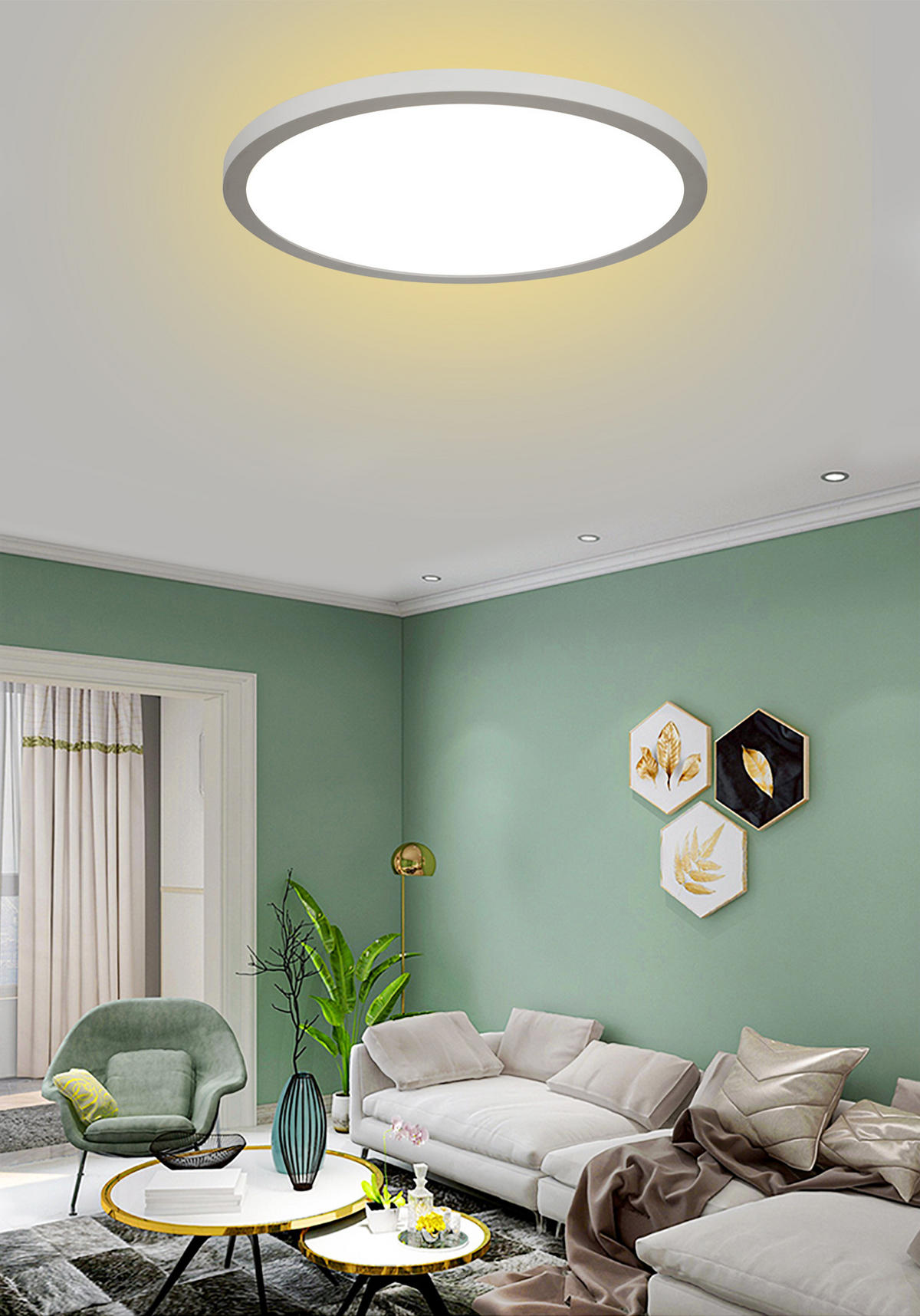 LED-DECKENLEUCHTE - rund 40cm mit RGB-Hintergrundbeleuchtung und Fernbedienung, dimmbar - Weiß, Kunststoff (5.5/40/40cm) - Northpoint