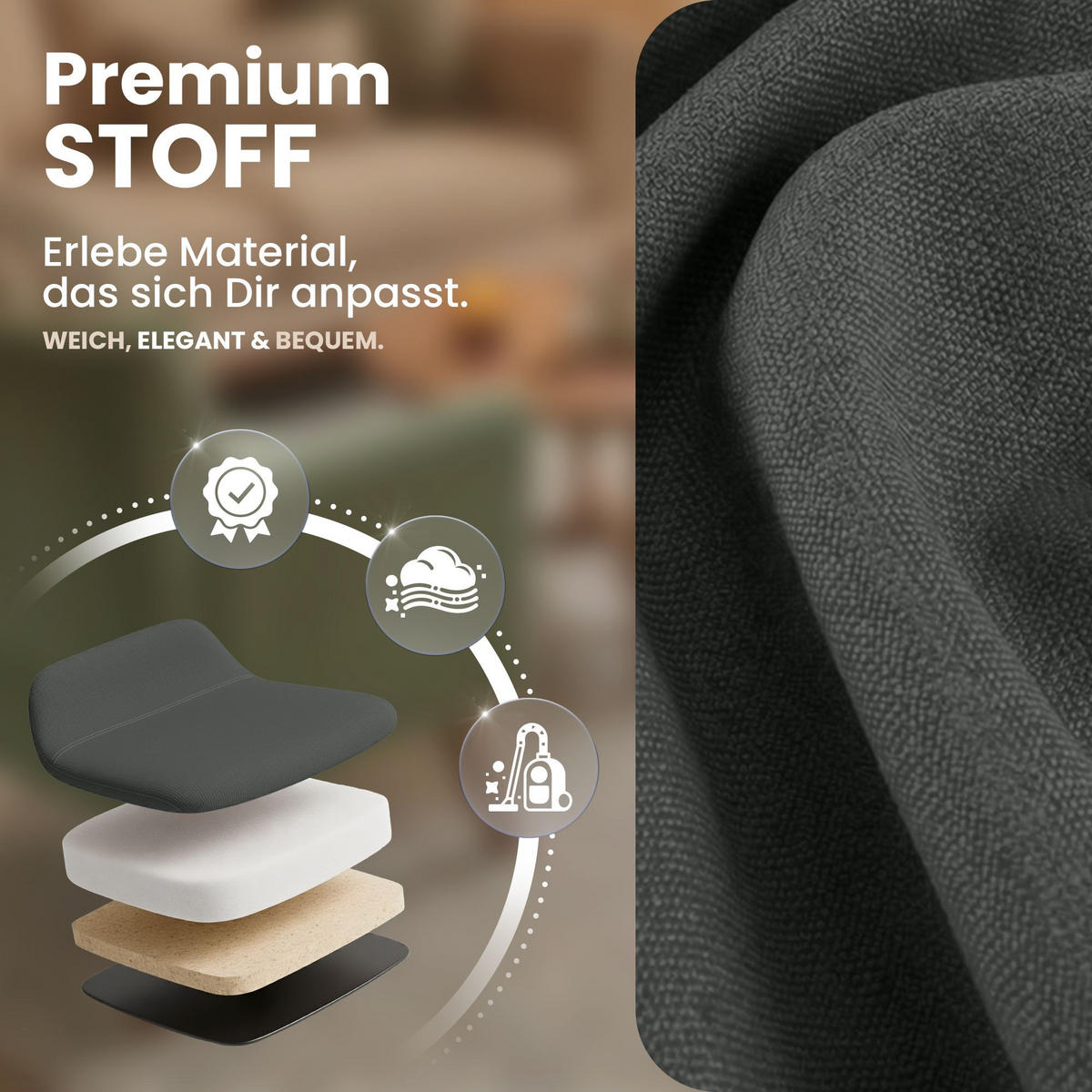 STUHL Stoff Dunkelgrau - Eukalyptusholzfarben/Dunkelgrau, Holz/Textil (49/83/50cm) - CLP