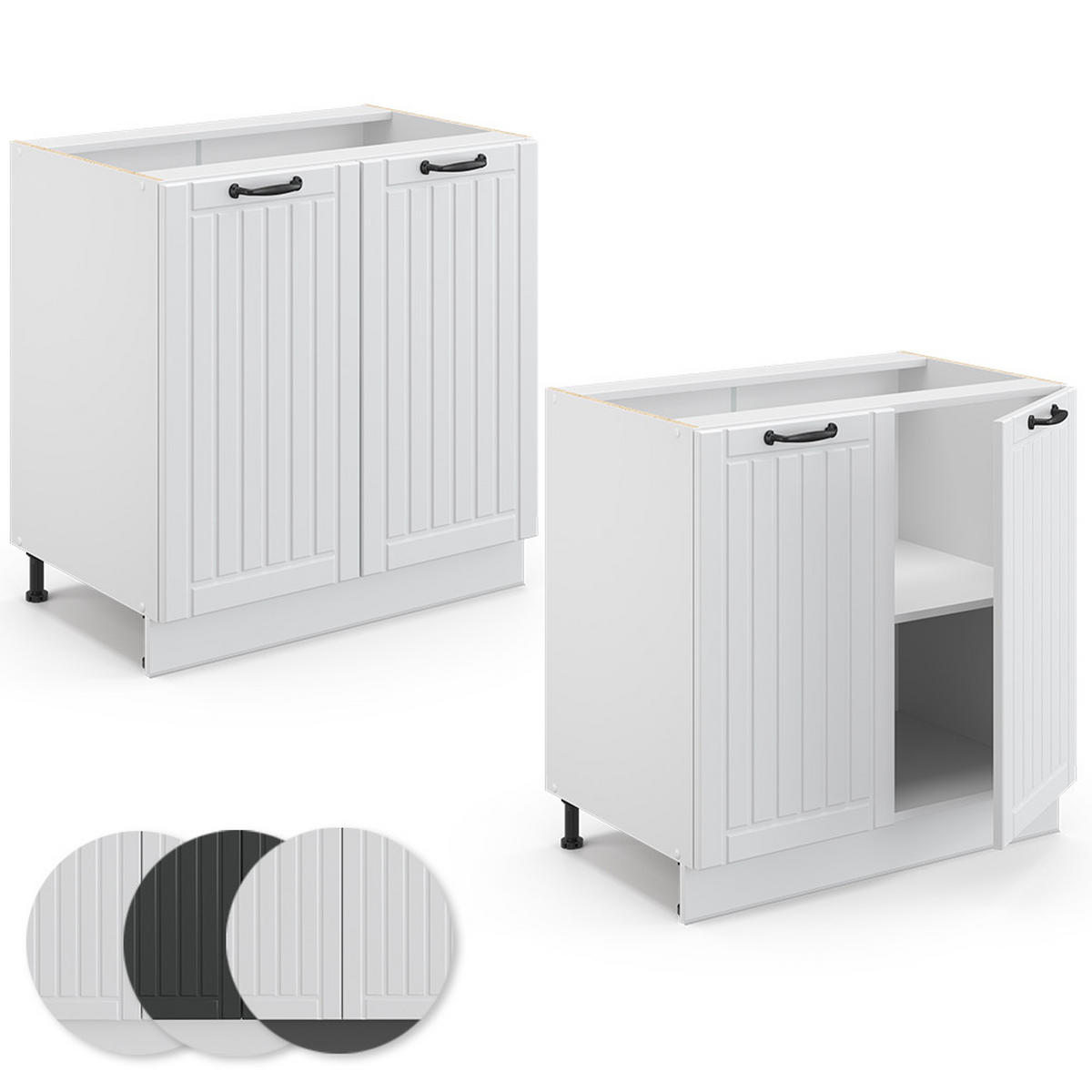SPÜLENUNTERSCHRANK Fame-Line Weiß Landhaus 80 cm mit Regal, AP Marmor - Creme/Weiß, Holzwerkstoff (80/82/60cm) - Vicco