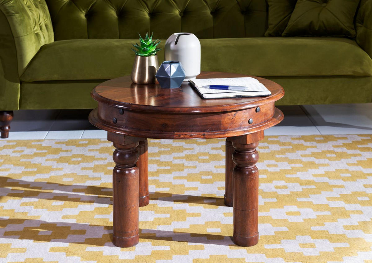 COUCHTISCH rund Akazie 60x60x45 nougat lackiert OXFORD #329 - Dunkelbraun, Holz (60/60/45cm) - Massivmoebel24