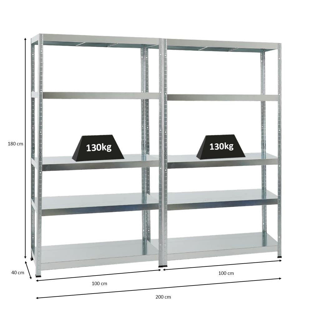 SCHWERLASTREGAL Steel Eagle 2er-Set mit 2x 180x100x40 cm Fachlast 130 kg Verzinkt - Silberfarben, Metall (200/180/40cm) - PROREGAL
