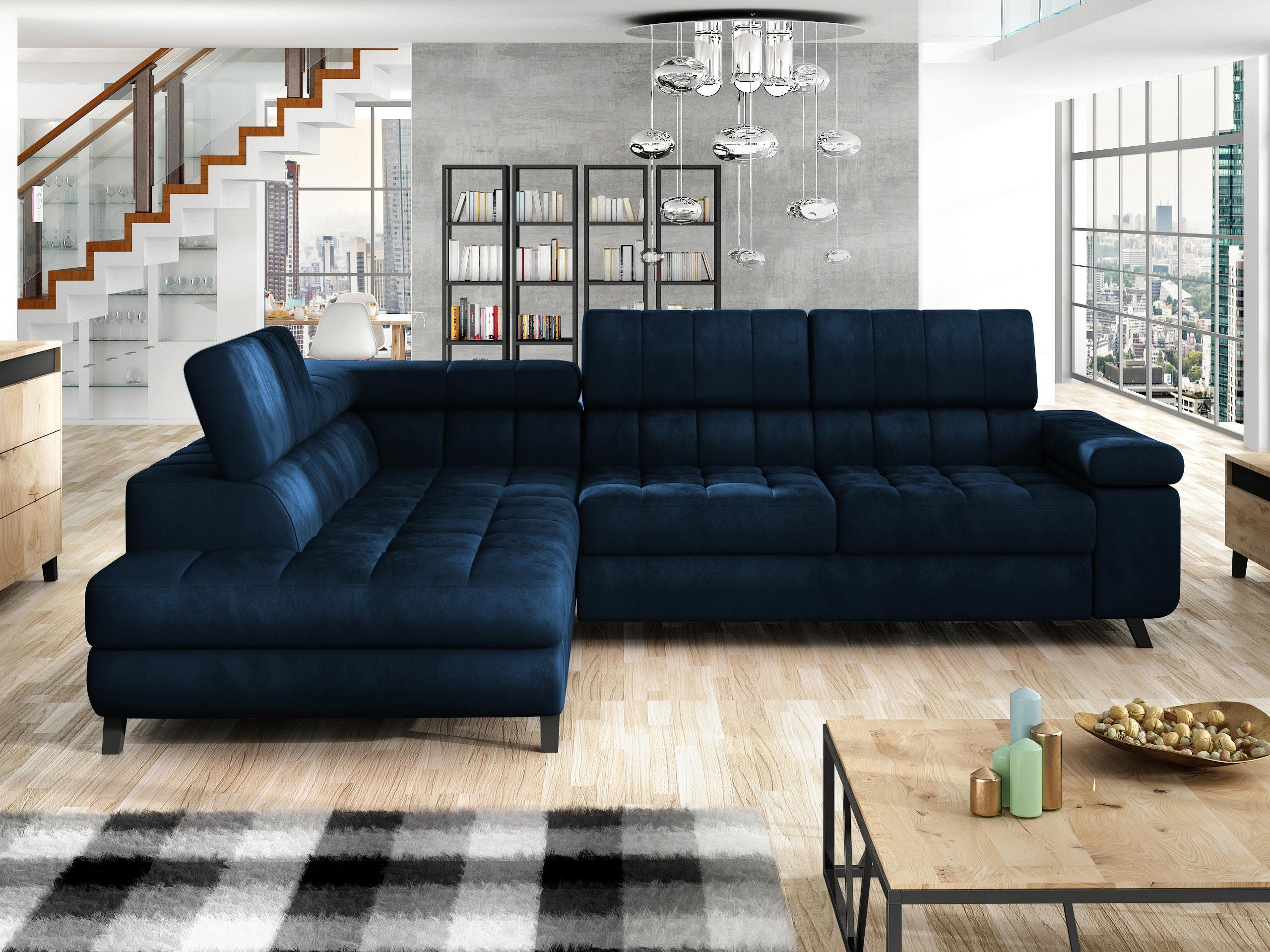 ECKSOFA Nord, Seite: Links - Schwarz/Dunkelblau, Holz/Textil (264/203cm) - MIRJAN24