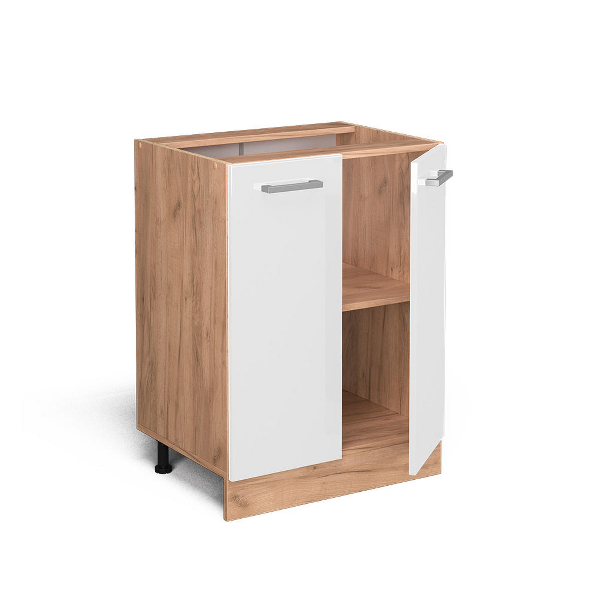 KÜCHENUNTERSCHRANK R-Line Weiß Hochglanz 60 cm AP Marmor - Weiß Hochglanz/Eiche Wotan, Holzwerkstoff (60/81.6/60cm) - Vicco