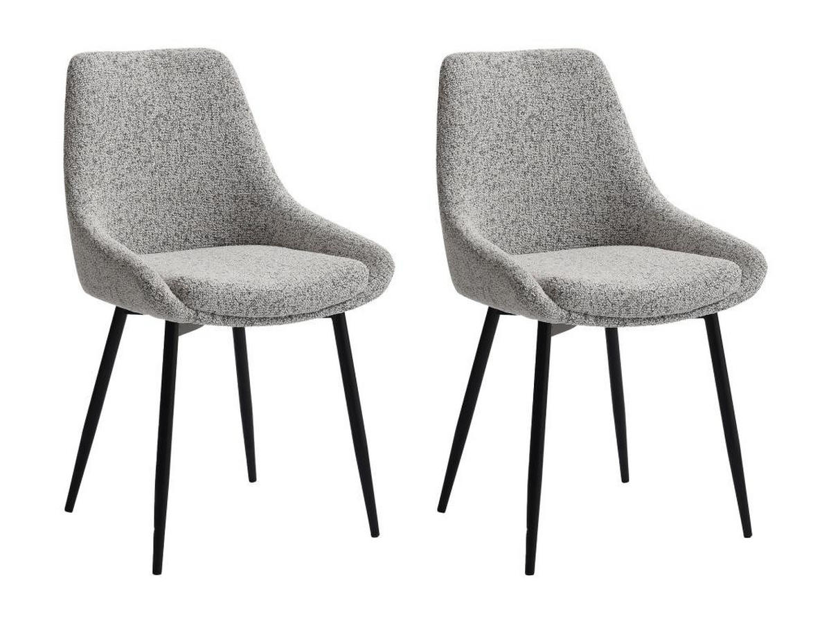 STUHL 2er-Set - Tweed-Stoff & schwarzes Metall - Cremefarben - MASURIE - Creme, Textil (56/85.5/49cm) - Vente-Unique