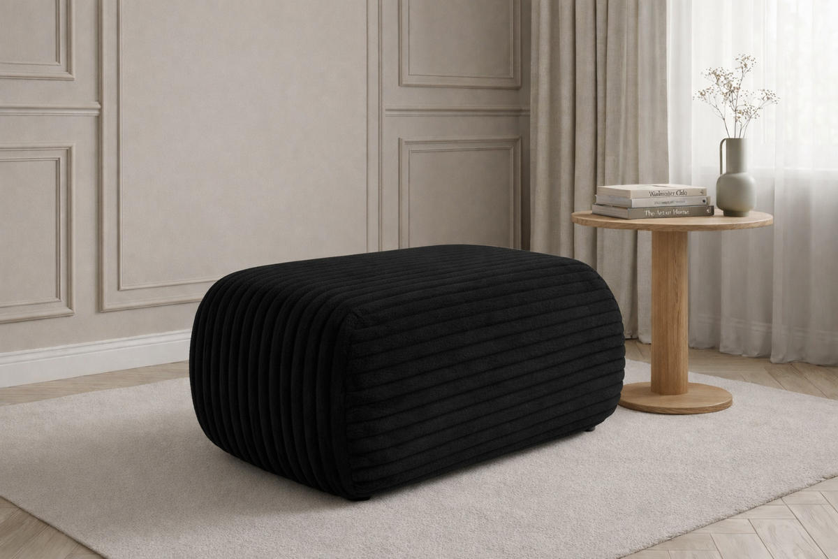 HOCKER Sitzpouf Für Wohnzimmer, Cordstoff Tilia, Schwarz, BIS - Schwarz, Holz (64/40/40cm) - Kaiser Möbel