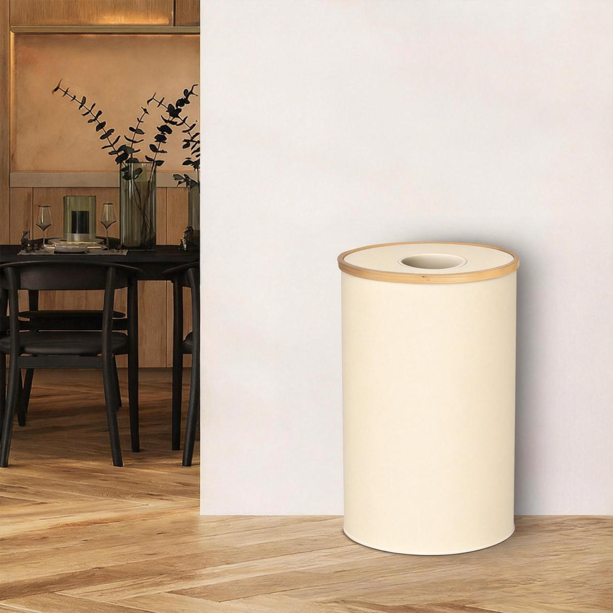 KONTAJNER na zber vratných fliaš - béžová, drevo/textil (40/75/40cm) - Relaxdays