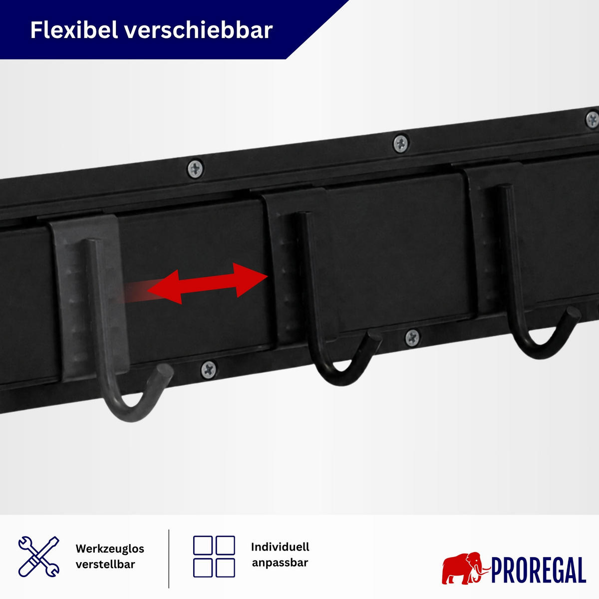 GARAGEN-WANDREGAL FORGE 8-teiliges Set Schwarz Haken Hochbelastbares Werkzeughaken für Garten, Garage - Schwarz, Metall (26/40.5/10cm) - PROREGAL