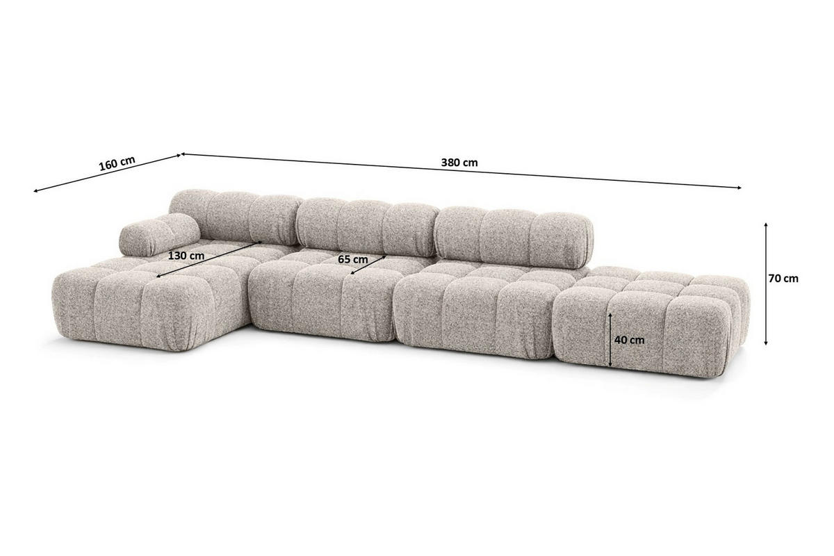 ECKSOFA L-Form XL, Stoff Bouclé Abriamo, Beige, Links, Selia L XL - Beige, Holz (380/160cm) - Kaiser Möbel