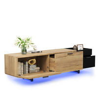 TV ormarić 180/38/49 cm crni od oplemenjenog drva s LED rasvjetom i ladicama - crna, drvni materijal (180/49/38cm) - OKWISH
