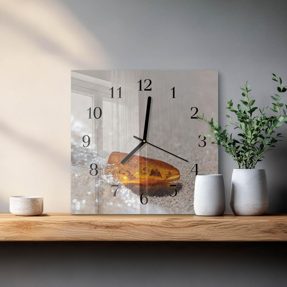 WANDUHR 30x30 cm - Bernstein - Goldfarben, Glas (30/30/0.4cm) - TULUP