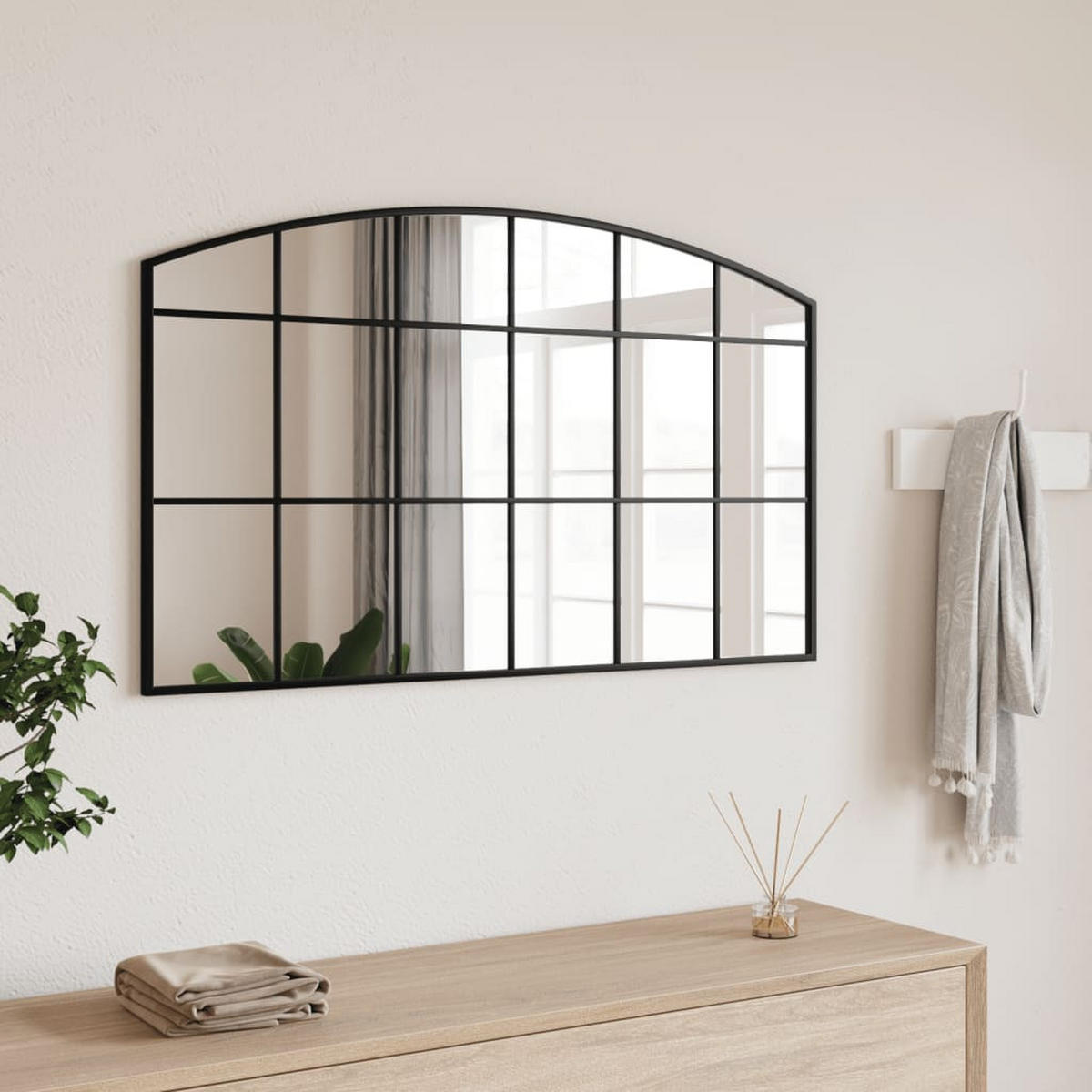 WANDSPIEGEL Schwarz 100/60 Cm Gewölbt Eisen - Schwarz, Metall (60/1.5/100cm) - vidaXL