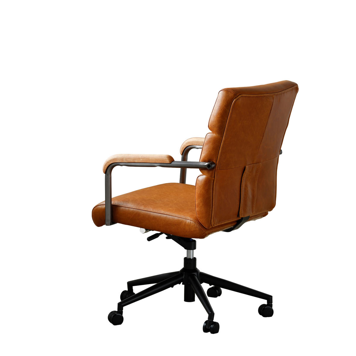DREHSTUHL DE-41074 mit Eichenarmlehnen und Echtleder Braun - Braun, Metall (73/87/59cm) - ComfortXL