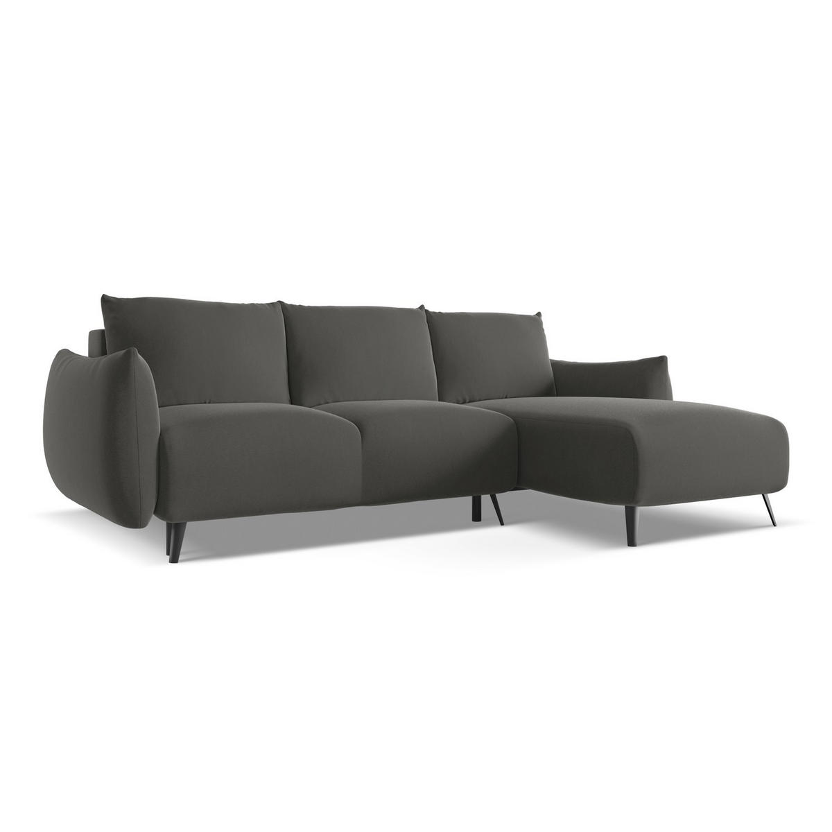 ECKSOFA mit Schlaffunktion Samt Stoff Grau - Dunkelgrau/Schwarz, Textil/Metall (242/162cm) - LaMiaSofa