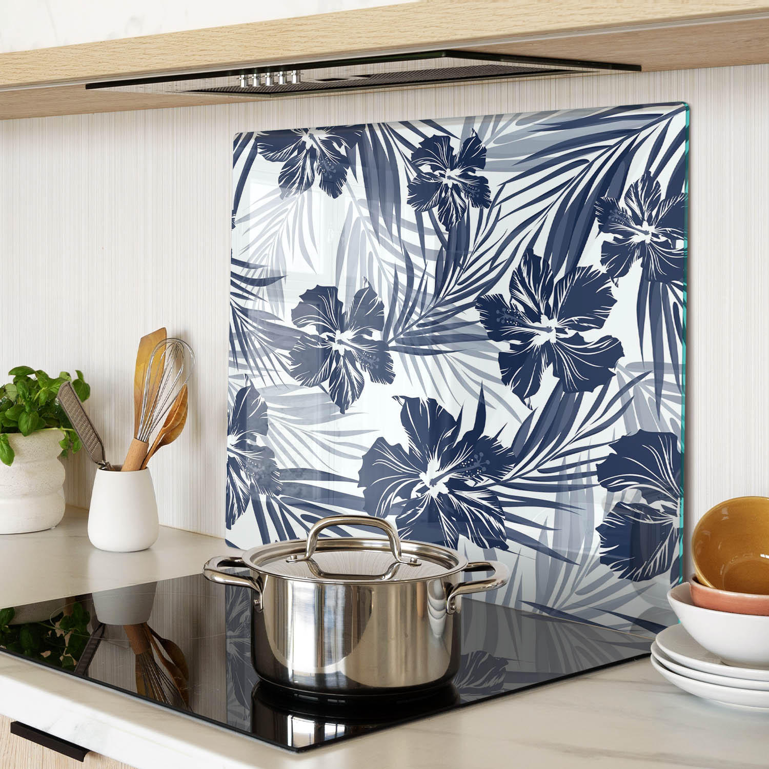 GLASPLATTE 60x52 cm Tropische Blumen - Blau, Glas (60/0.4/52cm) - TULUP