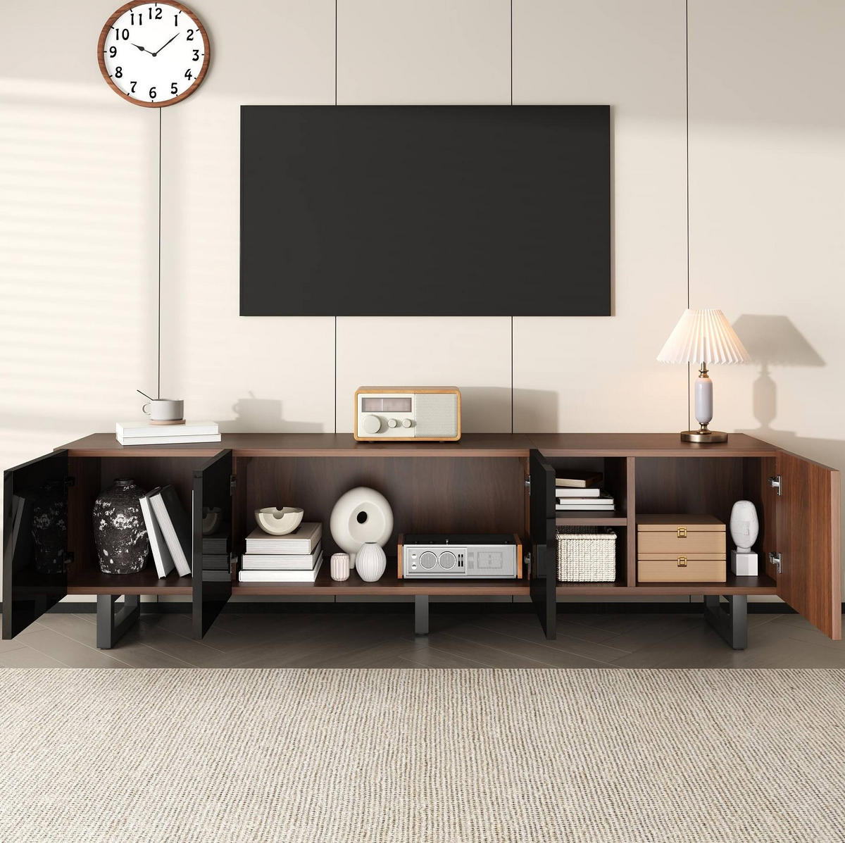 TV-SCHRANK mit Stauraum 180 x 38 x 50 cm Schwarz/Natur - Schwarz, Holzwerkstoff (38/50/180cm) - Beauniv