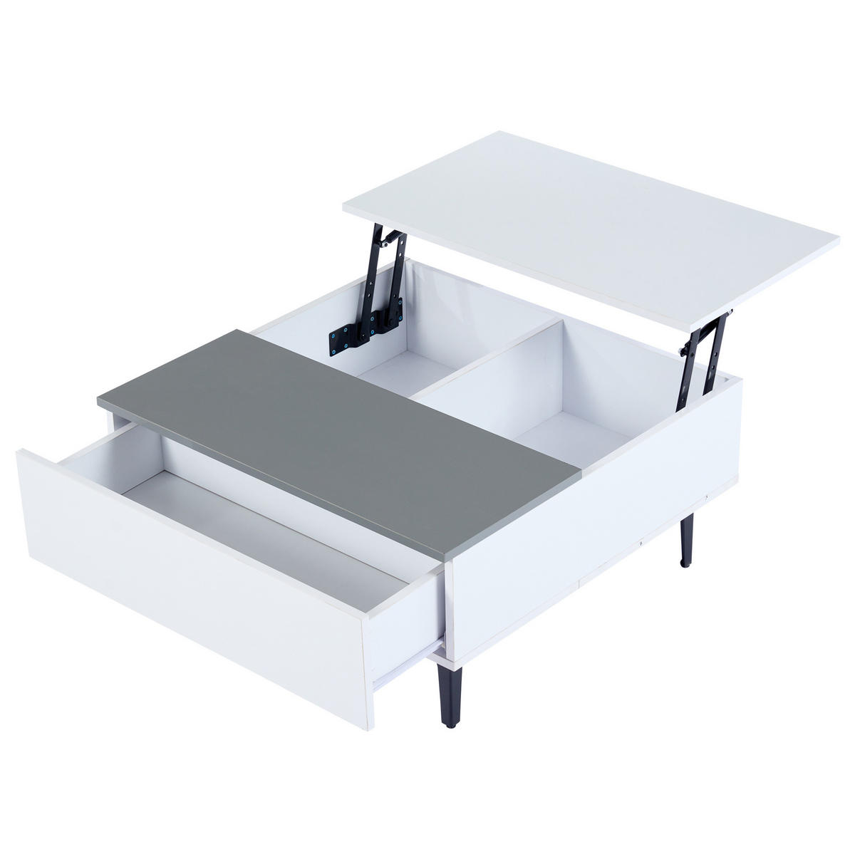 COUCHTISCH höhenverstellbar 70x70 cm MDF Weiß-Grau mit LED - Weiß, Wellpappe (70/70/35cm) - Meubliv
