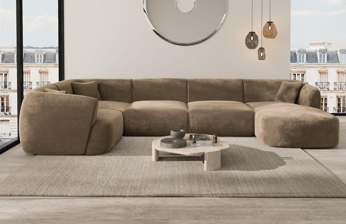 WOHNLANDSCHAFT Azura Braun Samtstoff - Braun, Kunststoff (325/78/177cm)
