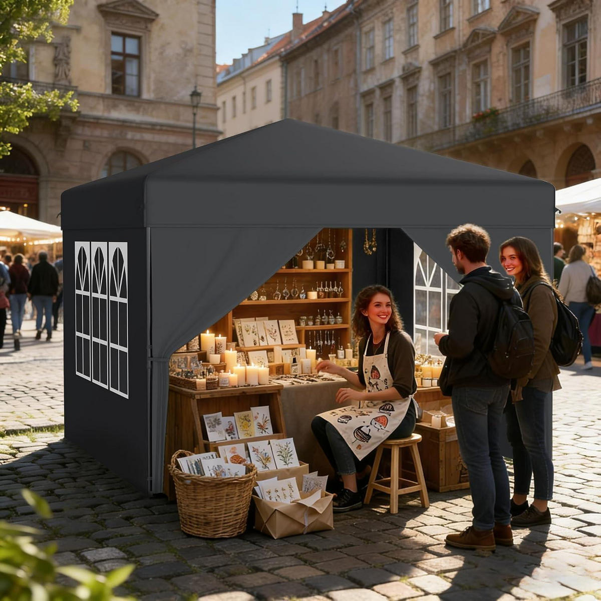 FALTPAVILLON 300 x 300 cm Anthrazit mit Seitenwänden - Anthrazit, Textil (300/260/300cm)